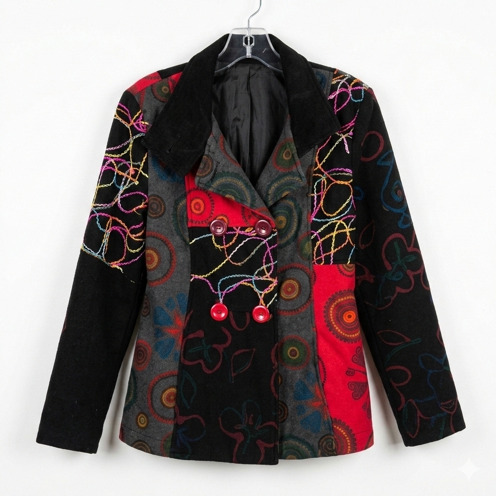 HP🎉 VTG Made in Italy Patchwork Wool Blend Jacket | Artisan Embroidered Blazer